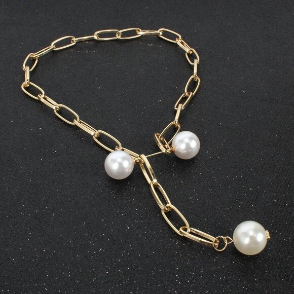 NEW Laurie Gold Link Pearl Lariat Statement Necklace - Picture 4 of 5